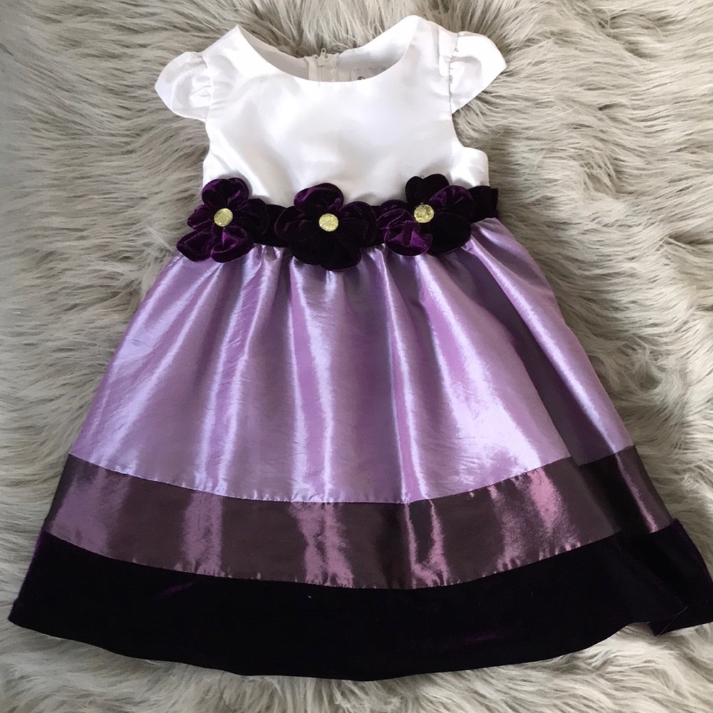 RARE TOO! Girls Purple and White Formal Dress w/Velvet Bow and Flower | 3T